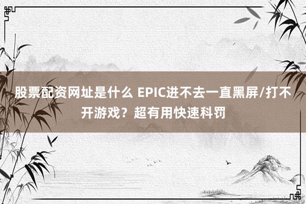 股票配资网址是什么 EPIC进不去一直黑屏/打不开游戏？超有用快速科罚